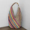 Kolorowe pasiaste torba na ramię damskie damskie bawełniane nici ręcznie robione szydełkowe wakacje na plażę