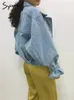 Giacche da donna Syiwidii Giacca di jeans da donna Sciolto monopetto Colletto rovesciato Giacca con maniche a sbuffo Cappotto corto alla moda coreana vintage 231101