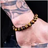 Bracelet de perles de chaîne à maillons de chaîne, perles en pierre naturelle de 8 mm pour hommes, magnifiques pierres semi-précieuses, agate noire, lave, œil de tigre, Re Dhgarden Dhall