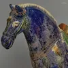 Decorative Figurines Chinese Tang Tri-Color Glazed Ceramics Blue War Horse Porcelain Statue 8.9 Inch