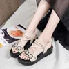 Sandalen Blumen Offene spitze Schuhe Für Frau Sommer Kleid Elegante Keilabsatz Weibliche 2023 Dame Strand Casual Frauen 35 36 37 40