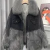 Veste en jean à grand col en fourrure pour femme, Parkas pour femme, manteau d'épissure, Imitation cheveux de raton laveur, vêtements d'extérieur courts, hiver 2024, R065