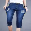 Herenjeans Zomer Dunne Denim Kniebroek Show Elastic Heren Hoge kwaliteit Rechte buis Losse zakenreizen Luxe design kwartshorts