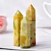 Decorative Figurines 1pc Natural Crystal Point Flower Jade Healing Energy Stone Reiki Obelisk Quartz Wand Yellow Ornament For Home