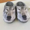 Pantoufles Tête de loup Pantoufle d'intérieur pour hommes hiver maison peluche homme chaussures diapositives 3D conception amusante Husky mâle coton grande taille 45 231101