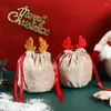 Christmas Decorations 10Pcs Reindeer Drawstring Gift Bag With Antlers Reusable Velvet Fabric Santa Sacks Party Decoration