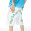 Mäns shorts high street baggy kausal hip hop hajuku broderi bokstav elastisk midja svettbyxor male sommar lös svart