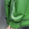 Herenjacks Lederen jas klassieke luxe groene koeienhuide kleding heren afslag kraag motorfiets herfst winterjas