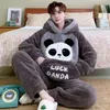 Mäns Sleepwear 2023 Pyjamas Plush Coral Fleece Autumn Winter Tjock Long Mleeves Hooded Cartoon Warme LoungeWear Set 231102