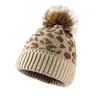 Chapeau chaud tricoté imprimé léopard pour femme, casquette en laine bouclée, pour l'extérieur, C421, hiver