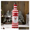 Juldekorationer Juldekorationer 2st 11x30 cm vinflaskväskor stickade ränder Santa Claus Snowman Elk Gift Holder Xmas Ye Dh5xy