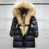 Women's Down Parkas Lagabogy 2023 Vinterkvinnor varm puffer kappa fe tick down jacka lyx långa ytterkläder vattentätt bälte parkas äkta päls l231102