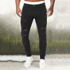 Męskie dżinsy mężczyźni swobodny hip hop sportowe dżinsowe spodnie pranie wypolerowane wysokie rozciąganie ciasne rozryte spodnie męskie ubrania designerskie