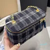 Designer mulheres tweed mini vaidade com saco de corrente acolchoado sacos de ombro senhora caso de maquiagem caixa cosmética bolsa crossbody com espelho