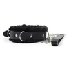 Chokers Woogge Ajustável Preto Real Colar de Pescoço de Couro com Corrente Leash Faux Fur Forrado D Gargantilha Colar Animal Pet Acessórios 231101