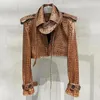 Women's Leather Women Fashion Crocodile Pattern Jacket Lady Streetwear Crop Coat Sheepskin Genuine Moto