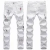 Jeans pour hommes High Street Fashion Brand Hole English Broderie Impression Noir et Blanc Slim Fit Petit Tube Droit Personnalisé Graffiti Jeans Hommes