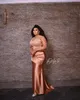 Arabic Aso Ebi Mermaid Gold Prom Dresses Beaded Crystals Sexy Evening Formal Party Second Reception Birthday Engagement