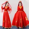 Red Stage wear India sari suit Xinjiang Ethnic clothing Performances costume Adult Uygur dance long dress