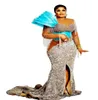 2023 arabe Aso Ebi Brown sirène robe de bal perles robes de soirée paillettes dentelle anniversaire fiançailles deuxième robe robe femmes vêtements de cérémonie WD004