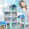 Doll House Accessories 3D Princess Big Villa Diy Dollhouse Casa Pink Castle Spela med Slide Yard Kit Monterade Kids Toys Gift 231102