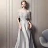 Élégant en dentelle satinée Mère de la mariée robes longs high cou full perdels Nouveaux robes de fête de mariage robe de soirée formelle God Mom Celebrity Wear 403