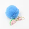 Pom Keychains Fake Rabbit fur ball key chain porte clef pompom de fourrure fluffy Bag Charms watermelon keychain Keyring