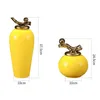 Storage Bottles Modern Simple Yellow Ceramic Jar With Lid Living Room Desktop Decoration Crafts Home Flower Arrangement Accessories