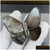 V الذهب الطبيعي الأبيض Fritillaria Gray Vanly Cleefly Butterfly Brooch CNC Edition High Smooth FL و Round Drop Dropress Dhei6