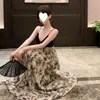 Sukienki swobodne Vintage elegancka dama długa kwiatowa druk wieczorna impreza luksusowa luksusowa sukienka z dekoltem w dekolcie chińska spódnica kobieta