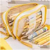 Pencil Cases Wholesale Transparent Double-Layer Pen Box Case Stationery Bag With Cute Pattern Simple Ins Style Large Capacity High F Dhxox