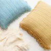 Pillow Tassels Cover 45x45cm Case Cotton Waffle For Home Decoration Pink Beige Yellow Green Sofa Bed