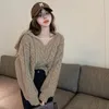 Pulls pour femmes Coréen Pulls recadrés Femmes Vêtements Sueter Mujer Mode Casual Jumper Y2k Tops À Capuchon Tricoté Côtelé Pull Épais
