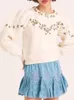 Maglioni da donna Ricamo floreale Maglione lavorato a maglia Donna Vintage Pullover Autunno Inverno 2023 O-Collo Spessore caldo Maglioni moda