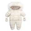 ロンパーズ冬の赤ちゃんジャンプスーツ濃い暖かい幼児フリース内のフリースロンパース生まれの少年の女の子オーバーレイアウターの子供のスノースーツ231101