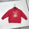 Luxury Autumn Baby Sweater Red Heart Rabbit Jacquard Boy and Girl Knitwear Storlek 110-160 Långärmade barn stickade pullover nov05