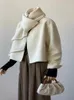 Mélanges de laine pour femmes automne écharpe courte Beige manteau femmes recadrée Patchwork à manches longues en vrac femme Cardigan élégant Double face Chic Streetwear 231102