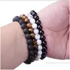 Bracelet de perles de chaîne à maillons de chaîne, perles en pierre naturelle de 8 mm pour hommes, magnifiques pierres semi-précieuses, agate noire, lave, œil de tigre, Re Dhgarden Dhall