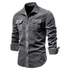 Camisas casuais masculinas homens moda simples negócios de veludo slim fit fit cor de cor sólida cardigã de manga longa pacotes