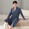 Men's Sleepwear Pajamas Pure Cotton Cardigan With Tie Up Pajama Neckline Letters Embroidered Gold Edging