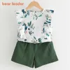 Bear Leader Kids Girl Clothes Fashion Sling Flower Baby Girls Shirt with Stripe Shorts 2pcs Suit Children Clothing Sets