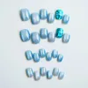 False Nails Ocean Blue -length Fake With Glitter Decor Charming Comfortable To Wear Manicure For Daily And Parties Wearing