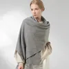 Lenços 100 lenço de lã real mulheres xales quentes e envoltórios para senhoras roubou femme sólido warps inverno cashmere luxo pashmina 231101