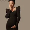 Zwangerschapsjurken Zwart Gebreid Zwangerschapsfotografiejurken Shows Dunne hoogwaardige zwangere fotoshootkleding Nieuwe Gravida-jurk met hoge elasticiteit Q231102