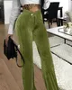 Women s Pants s 2023 Summer Fashion Elegant Overlap Waist Corduroy Work Plain High Long Straight Legs Office Lady 231102