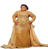 2023 Nov ASO ASO EBI Árabe Gold Mermaid Dress Crystals Gaded Forma Formal Segunda recepción Vestidos de compromiso de cumpleaños Vestidos Robe de Soiree ZJ0261