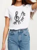 T-shirts Femme Été Musique Amour Doux Tendance Kawaii Imprimer Vêtements Femme T-shirt Esthétique Graphique Blanc Manches Courtes Polyester