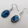 Dangle Oorbellen Blauwe Aderen Carneool Steen Ovale Kralen GEM Sieraden T266