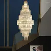シャンデリアの大型LEDクリスタルシャンデリア階段のモダンリングクリスタルハンギング照明豪華なロビーラスターゴールドクリエイティブインドアランプ