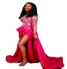 2023 Arabisch Aso Ebi Meerjungfrau Fuchsia Abendkleid High Split Perlen Abendkleider Satin Geburtstag Verlobung Zweites Kleid Kleid Frauen Formelle Kleidung WD006